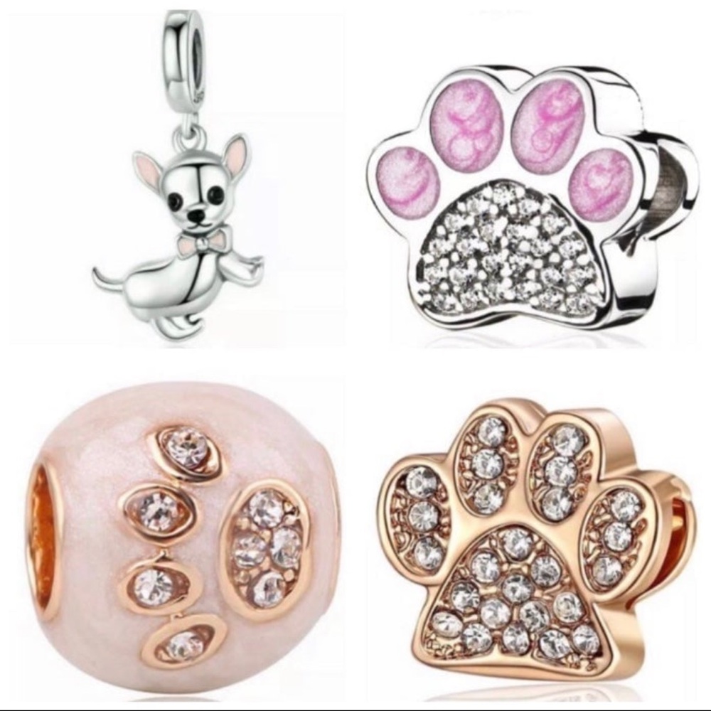 4 Chihuahua Dog and Paw Charm Set For Pandora Bracelet /Not Pandora